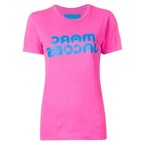 MARC JACOBS Fluorescent Logo Print Tee in Bright Pink S - Picture 1 of 13
